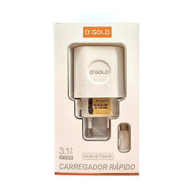 Carregador Rápido A'gold Ca18-10 | 3.1a + Cabo Tipo-c 2 Usb