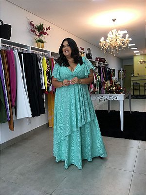 Vestido de festa tecido musseline Tamanho 48 - fucsia e verde esmeralda