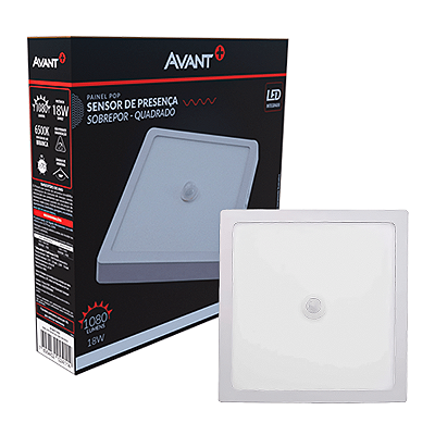 PAINEL LED SOBREP QUADR  POP C/SENSOR 21X21  6500K 18W  - BIV  AVANT