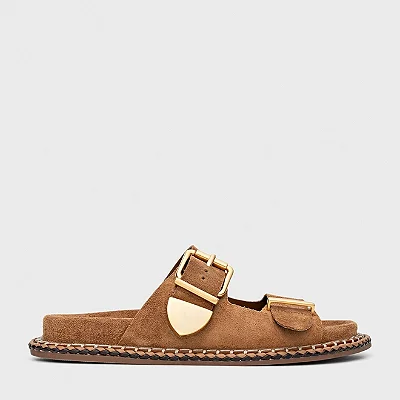 Flat Birken Collab Carrano + A.mar Couro Suede Marrom Saddle