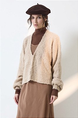 CARDIGAN ALMA BEGE - 100% LÃ BOUCLÈ DE ALPACA