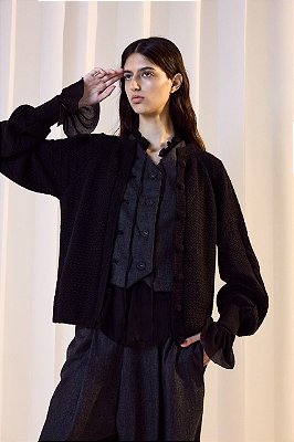 CARDIGAN PRETO - 100% BABY LHAMA