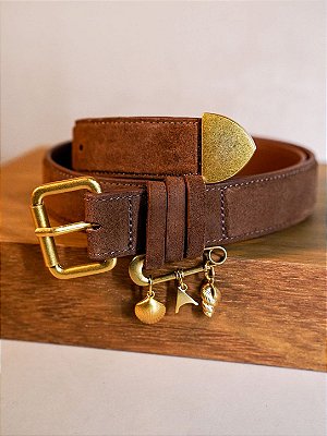 Cinto Carrano + A.mar Médio Couro Suede Marrom Walnut