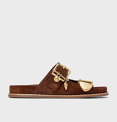 Rasteira Birken Carrano + A.MAR - Couro Suede Marrom Walnut