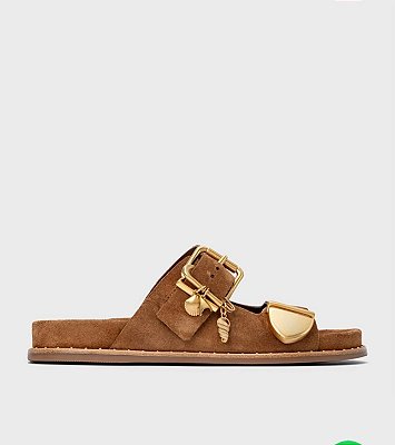 Rasteira Birken Carrano + A.MAR Couro Suede Marrom Saddle