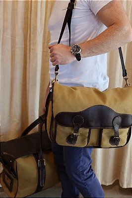 Bolsa Morral em linho e couro Caqui | Arandu