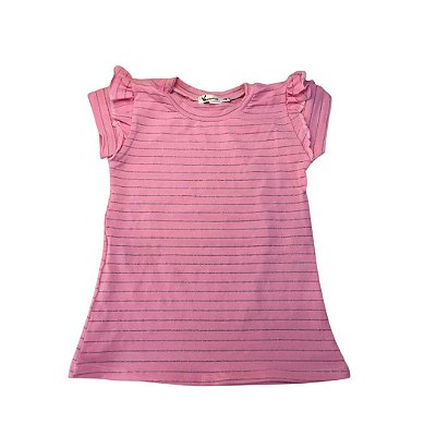 Camiseta Lisa Babado Rosa Listras