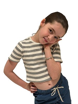 Cropped Canelado Cinza Listras