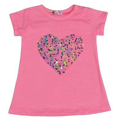 Camiseta Pink Coração Paetes