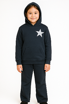 Conjunto Moletom Flanelado Marinho Estrelas