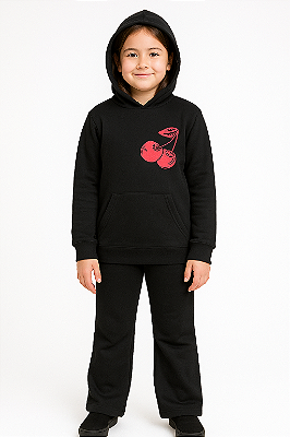Conjunto Moletom Flanelado Preto Cherry