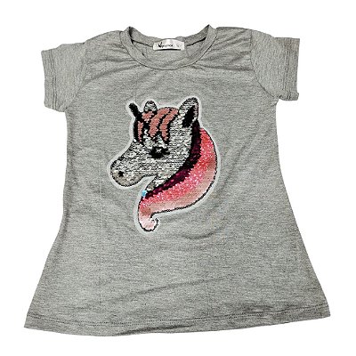 Camiseta Cinza  Unicornio Pink