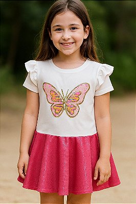 Vestido Babado Brilho Borboleta