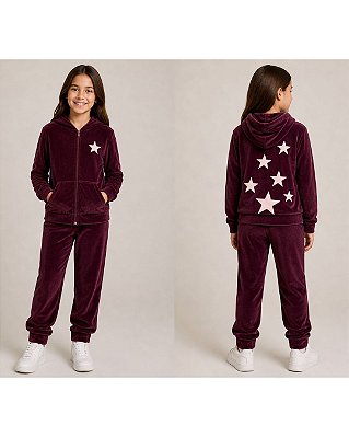 Conjunto Plush Estrelar vinho
