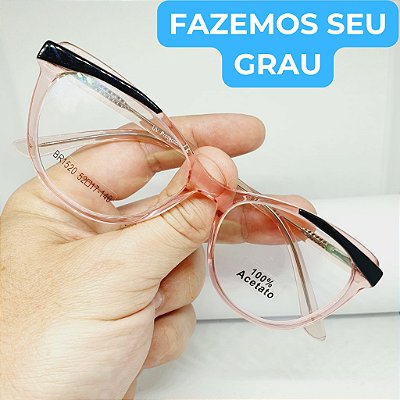 Óculos de GRAU feminino rosa e cinza Estilosa estilo blogueira armação modelo CV160.