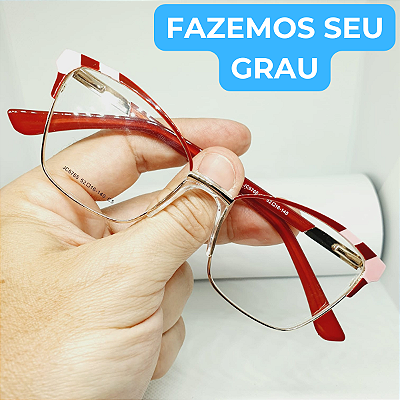 Armação para óculos de grau Feminino gatinho Metal Vermelho modelo CV1055