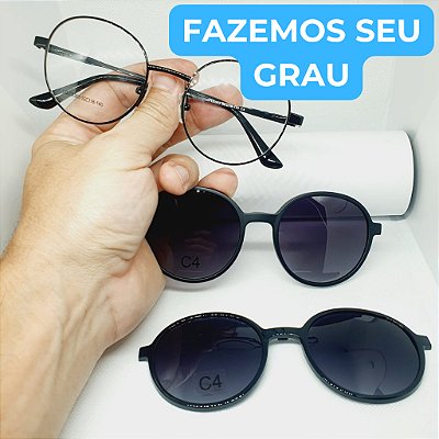 Óculos de GRAU Unissex de metal Redondo armação Clipon preta óculos modelo CV323
