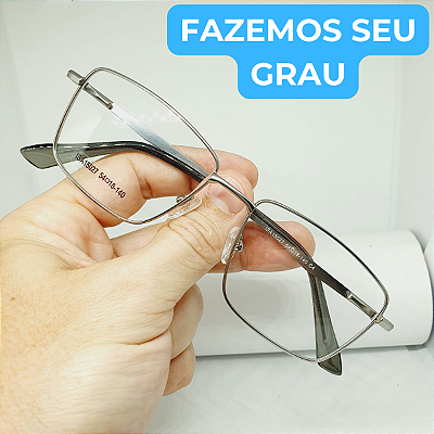 Armação de óculos para grau masculino retangular prata CV220