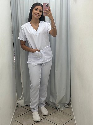 Pijama Basico Gabardine Feminino Branco