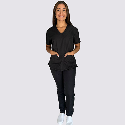 Pijama Clássico Gabardine Feminino Preto