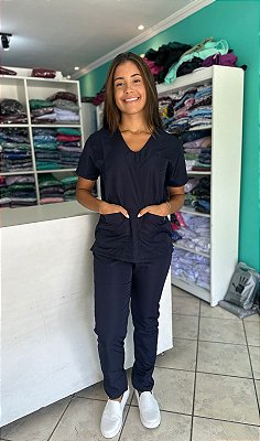 LOJA: Pijama Basico Gabardine Feminino Azul Marinho