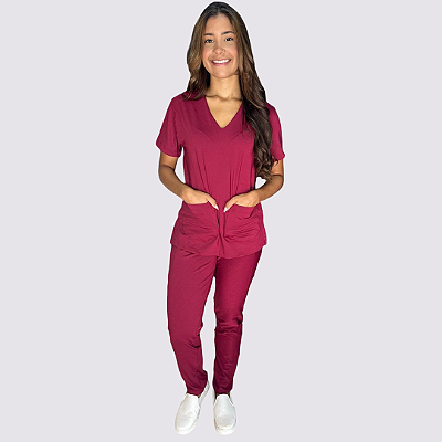Pijama Clássico em Malha cor: Vinho