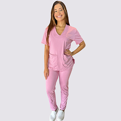 Pijama Clássico em Malha cor: Rosa Chá
