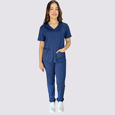 Pijama Clássico em Malha cor: azul marinho