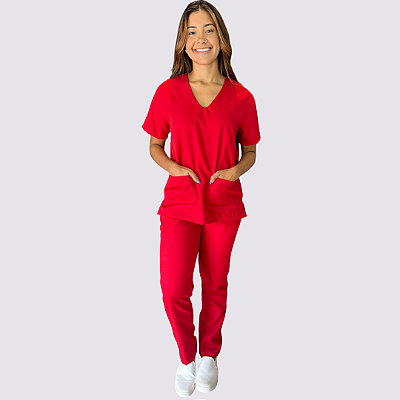 Pijama Clássico em Gabardine Feminino Vermelho