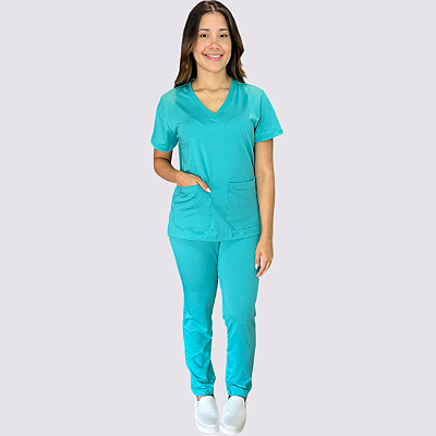 Pijama Clássico em Malha cor: Verde Água