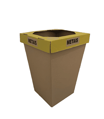 Lixeira de Papelão Ondulado Mod. G Amarelo/Metais 40x40x58 cm Parda (Pacote c/ 10 unids)