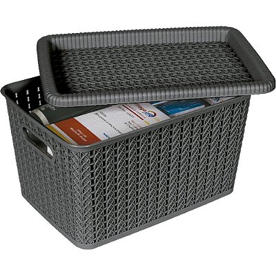 Caixa organizadora Rattan com tampa, Preta, 5L, OR26-03, São Bernardo