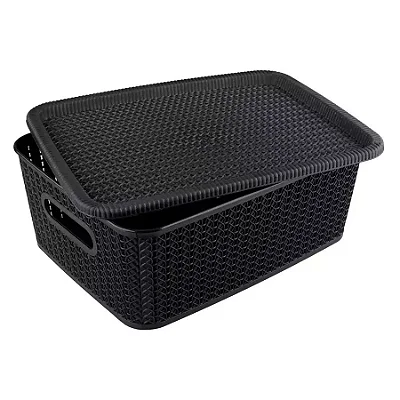 Caixa organizadora Rattan com tampa, Preta, 12,5L, OR24-05, São Bernardo