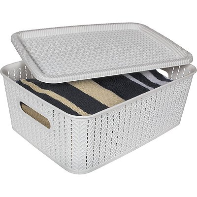 Caixa organizadora Rattan com tampa, Cinza, 12,5L, OR24-01, São Bernardo