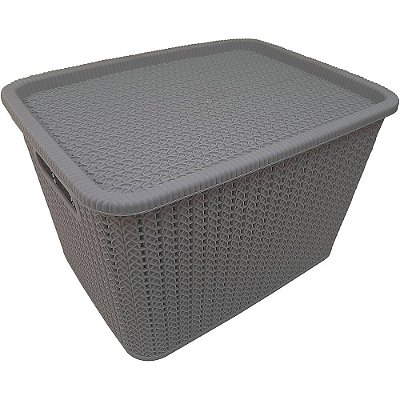 Caixa organizadora Rattan com tampa, Cinza, 20L, OR29-05, São Bernardo