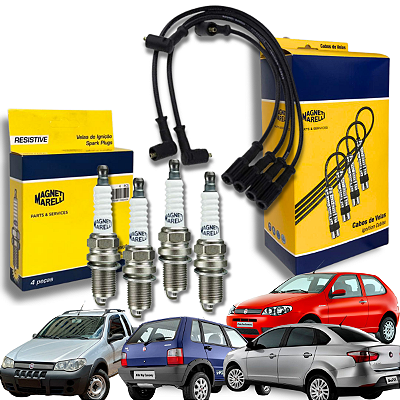 Kit Cabo E Velas Ignição Fiat Fire Mpi 1.3 8v Fiorino Uno 2007 Em Diante Magneti Marelli