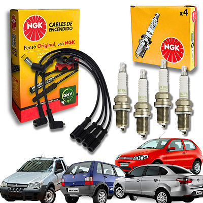 Kit Cabo E Velas Ignição Fiat Fire 1.4 8v Doblo Idea Palio Siena Strada Ngk