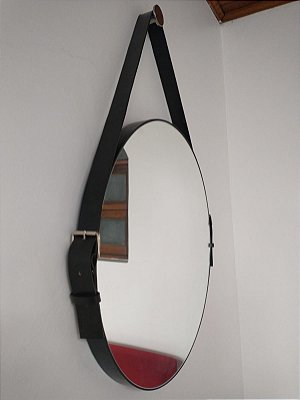 Espelho Decorativo	 Redondo 60 cm  com fivelas  COR	PRETO