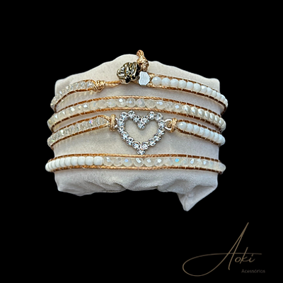 PULSEIRA PINGENTE DE CORAÇÃO BRANCO