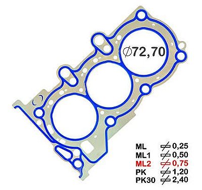 JUNTA CABECOTE METALICA HB20 1.0 12V 3CIL (0,75MM)