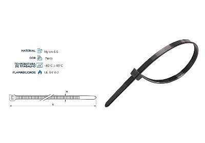 Abracadeira Nylon Preta 530 X 7,6 Mm (10 Un)