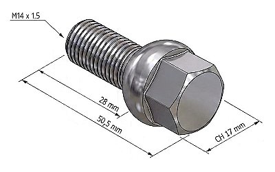 PARAFUSO RODA PF M14 X 1,5 X 28 CH17 CROMADO - ESFERICO