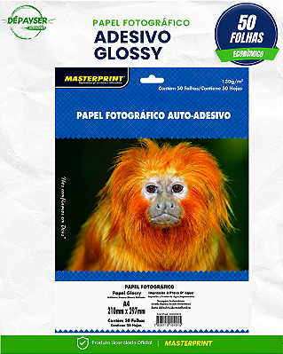 Papel Fotográfico Adesivo Glossy Brilhante A4 130g 50 Folhas Masterprint Premium para Impressora Jato de Tinta