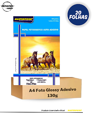 Papel Fotográfico Glossy Adesivo A4 130g - 20 Folhas Masterprint Premium