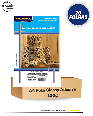 Papel Fotografico A4 Glossy Adesivo 80g - 20 Folhas Masterprint Premium