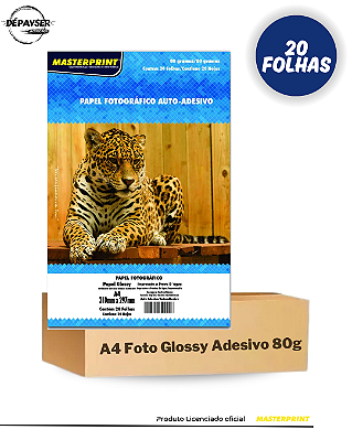 Papel Fotografico A4 Glossy Adesivo 80g - 20 Folhas Masterprint Premium
