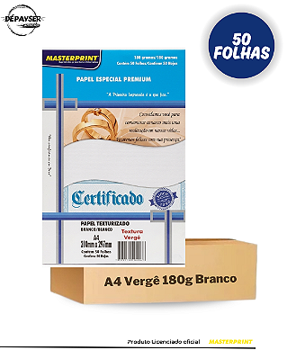 Papel Texturizado Verge Branco A4 180g - 50 Folhas Masterprint