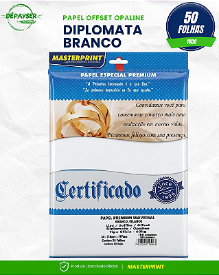 Papel Offset Opaline Diplomata A4 180g Branco 50 Folhas MasterPrint