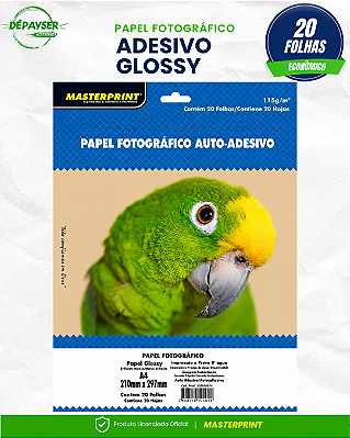 Papel Fotográfico Glossy Adesivo A4 115g - 20 Folhas Masterprint Premium