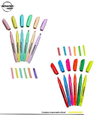 Kit 12 Marca Texto Masterprint (6 Neons + 6 Pastéis) Premium Amarelo-pastel